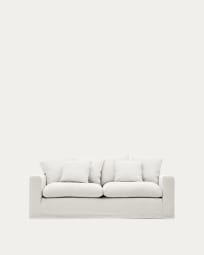 Canapé déhoussable Nora 3 places avec coussins en lin et coton couleur écrue 240 cm