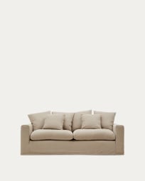 Nora 3-seater sofa with taupe linen and cotton cushions 240 cm