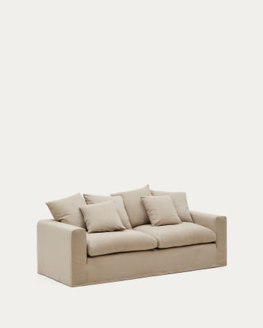Sofá capa removível Nora 3 lugares com almofadas de linho e algodão toupeira 240 cm