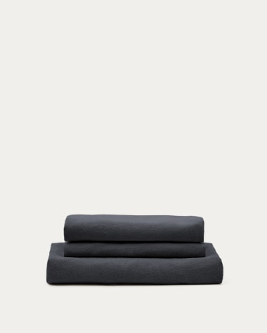 Pokrowiec na fotel Nora z lnu i bawełny w kolorze szarego antracytu 92 cm