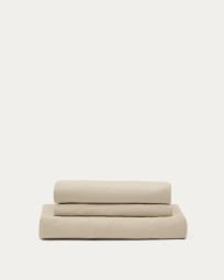 Pokrowiec na 3-osobową sofę Nora z lnu i bawełny w kolorze taupe