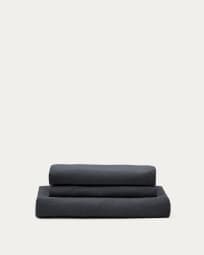 Pokrowiec na 4-osobową sofę Nora z lnu i bawełny w kolorze szarego antracytu
