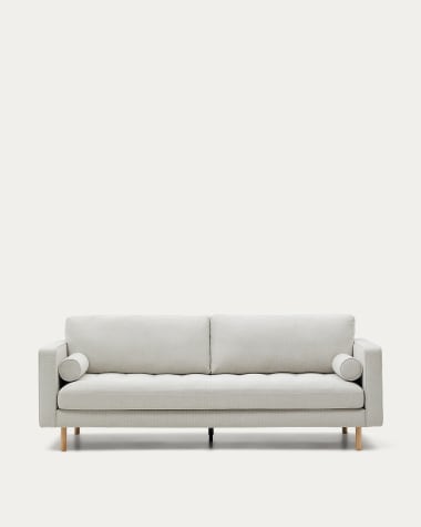 Debra 3-seater sofa in pearl chenille and natural legs, 222 cm