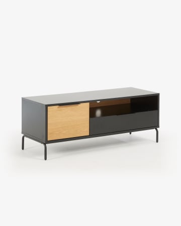 Szafka RTV Savoi 1 drzwi MDF lakierowany na czarno i czarna stal 120 x 50 cm