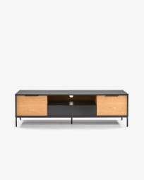 Savoi MDF TV stand with black lacquer & steel, 170 x 50 cm