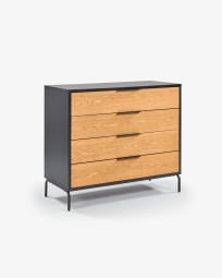 Savoi MDF chest of drawers with black lacquer and black-finished steel 100 x 90 cm