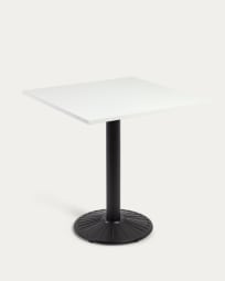Stół Tiaret z białej melaminy z metalową podstawą malowaną na czarno 69,5 x 69,5 cm