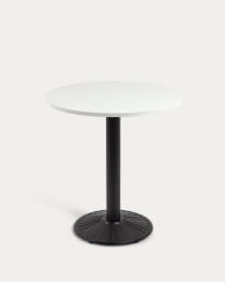 Tiaret round table in white melamine with metal leg in a painted black finish, Ø 69,5 cm