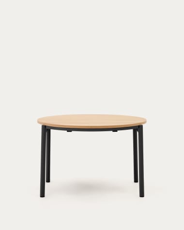 Uitschuifbare ronde Montuiri-tafel van eikenfineer met stalen zwarte poten  Ø 120 (200) cm