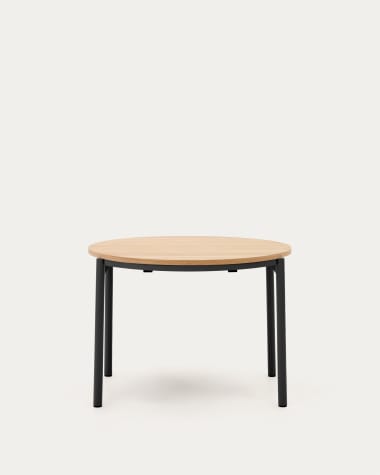 Montuiri round extendable table in oak veneer and with steel legs in a black finish, Ø90(130) cm