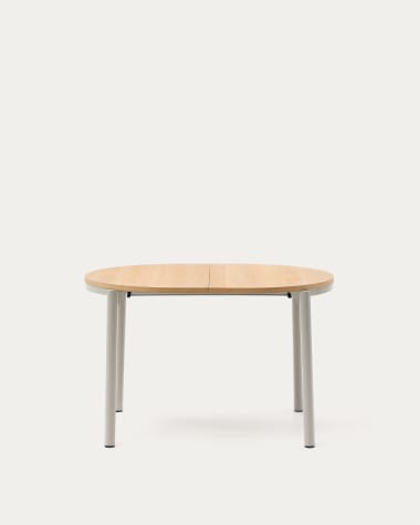 Επεκτεινόμενο στρογγυλό τραπέζι Montuiri καπλαμά δρυός και ατσάλινα πόδια γκρι φινίρισμα 120(160) x 90 cm