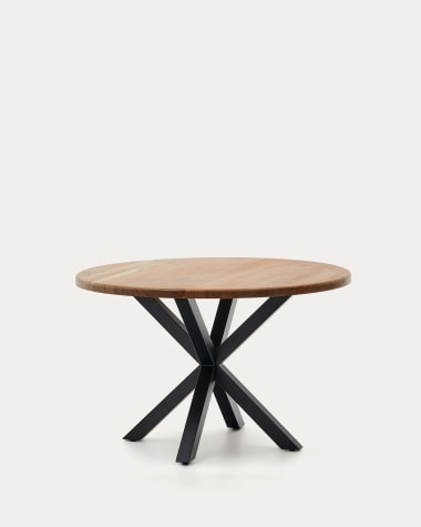 Tavolo rotondo Argo in legno massiccio di acacia e gambe in acciaio nero Ø 120 cm