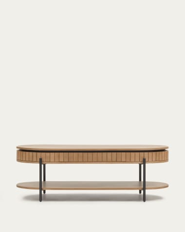 Table basse Licia 1 tiroir en bois massif de manguier et métal peint en noir 130 x 65 cm