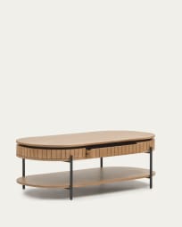 Licia mango wood coffee table with 1 drawer, with a natural finish and metal, 130 x 65 cm