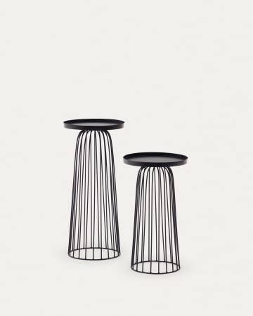 Set Dilva de 2 mesas de apoio de metal com acabamento pintado preto mate Ø 36 cm