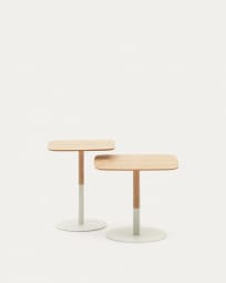 Watse set of 2 side tables in oak wood veneer and matte white metal, FSC Mix Credit