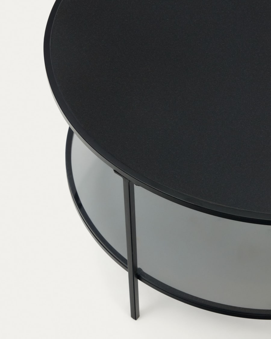 Mesa de centro Plam cristal negro y estructura de acero acabado negro 120 x  70 cm