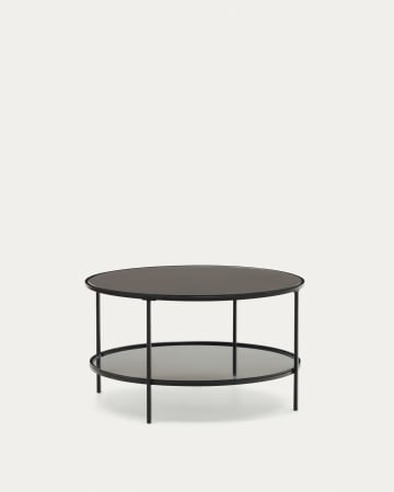 Tavolino Gilda in vetro temperato e metallo finitura verniciato nero opaco Ø 80 cm