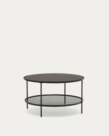 Gilda tempered glass and metal coffee table with a matte black finish, Ø 80 cm