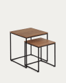 Set Yoana 2 mesas apoio de encaixar chapa de nogueira e estrutura em metal pintado preto