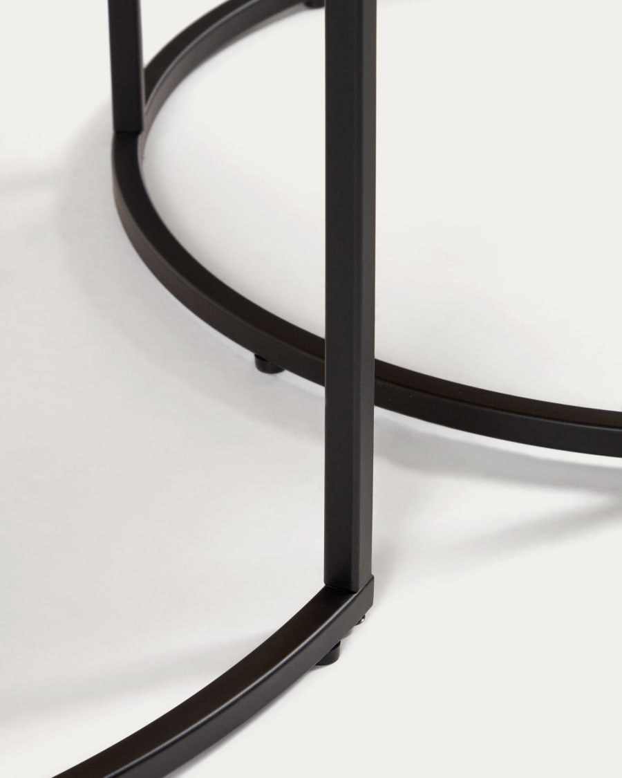 Yoana set of 2 nesting side tables with walnut veneer and black metal Ø 80  cm / Ø 50 cm