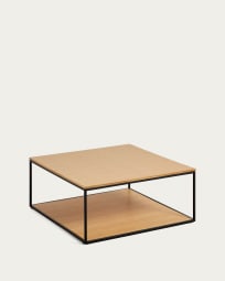 Yoana coffee table with oak wood veneer and painted black metal structure, 80 x 80 cm