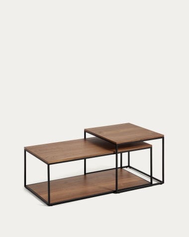Yoana set of 2 nesting coffee tables with walnut veneer and black painted metal structure