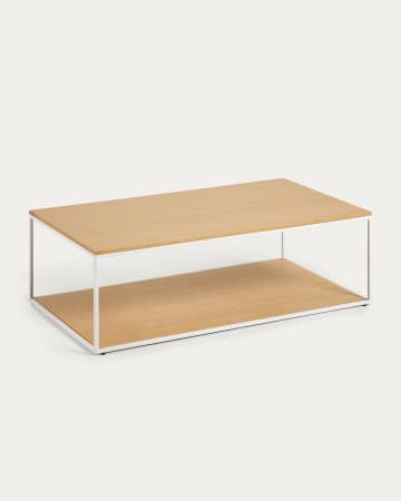 Yoana coffee table with oak veneer table top and base, white metal structure, 110 x 60 cm