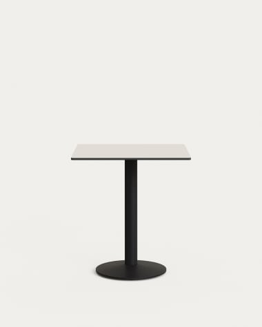 Esilda outdoor table in white with metal leg in a painted black finish, 70 x 70 x 70 cm