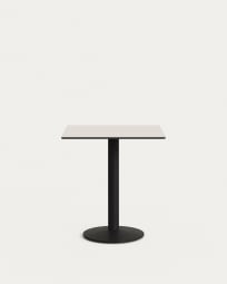 Tiaret outdoor table in white with metal leg in a painted black finish, 70 x 70 x 70 cm