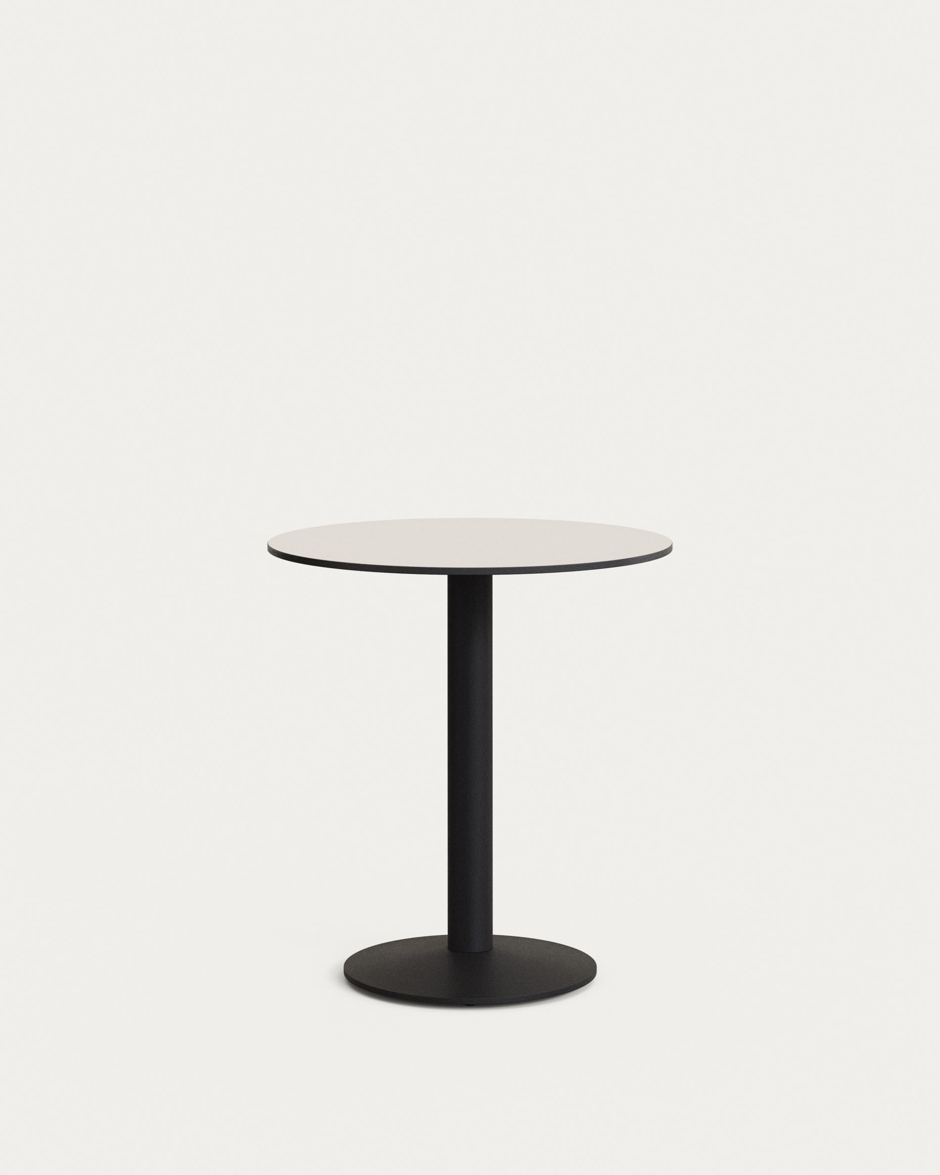 Tavolo rotondo per esterno Tiaret bianco con gamba di metallo rifinita in nero  Ø 70 x 70 cm