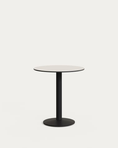 Table ronde d'extérieur Esilda blanche avec pied en métal et finition peinte noire Ø 70 x 70 cm