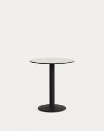 Tiaret round outdoor table in white with metal leg in a painted black finish, Ø 70 x 70 cm