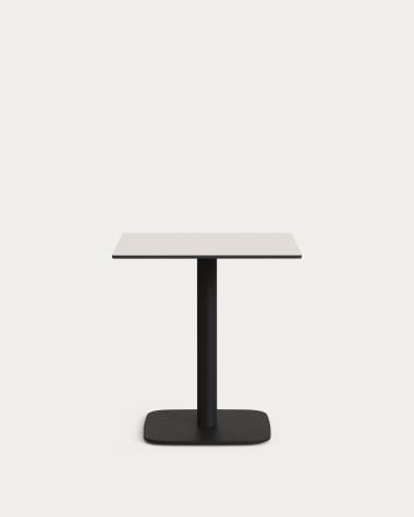 Table d'extérieur  Dina blanco avec pied en métal et finition peinte noire 68 x 68 x 70 cm