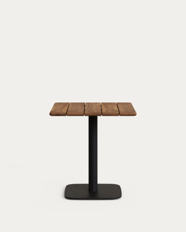 Saura bar table in black painted metal with a walnut acacia top 70 x 70 x 70 cm