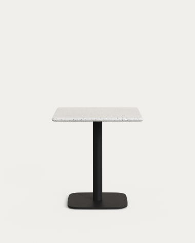 Zwarte Saura bar tafel van geschilderd metaal met wit terrazzo blad 70 x 70 x 70 cm