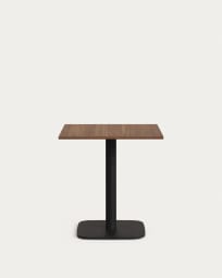 Tiaret table in walnut finish melamine with metal leg in a painted black finish, 70 x 70 x 70 cm