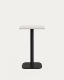 Tiaret high outdoor table in white with metal leg in a painted black finish, 60x60x96 cm