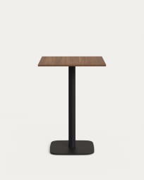 Tiaret high table in walnut finish melamine with metal leg in a painted black finish, 60x60x96 cm