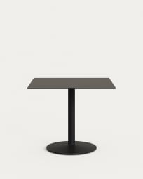 Tiaret outdoor table in black with metal leg in a painted black finish, 90 x 90 x 70 cm