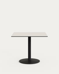 Tiaret outdoor table in white with metal leg in a painted black finish, 90 x 90 x 70 cm