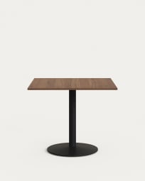 Tiaret table in walnut finish melamine with metal leg in a painted black finish, 90 x 90 x 70 cm