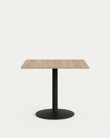 Table Esilda mélamine finition naturelle avec pied en métal et finition peinte noire  90x90x70 cm