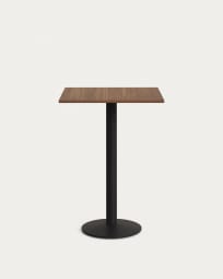 Tiaret high table in walnut finish melamine with metal leg in a painted black finish, 60x60x96 cm