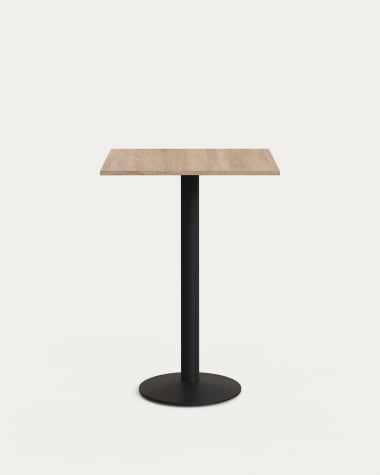 Table haute Esilda mélamine avec finition naturelle pied en métal et finition peinte noire  60x60x96cm
