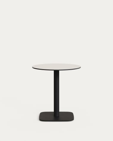 Table ronde d'extérieur Dina blanco avec pied en métal et finition peinte noire  Ø 68x70 cm