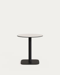 Tiaret round outdoor table in white with metal legal in a painted black finish, Ø 68x70 cm