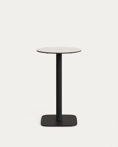 Dina weißer runder hoher Outdoor-Tisch mit schwarz lackiertem Metallbein Ø60x96 cm