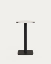 Tiaret high round outdoor table in white with metal leg in a painted black finish, Ø60x96 cm