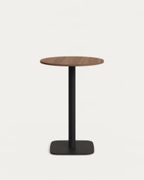 Tiaret high round table in walnut finish melamine with metal leg in a painted black finish, Ø60x96 cm